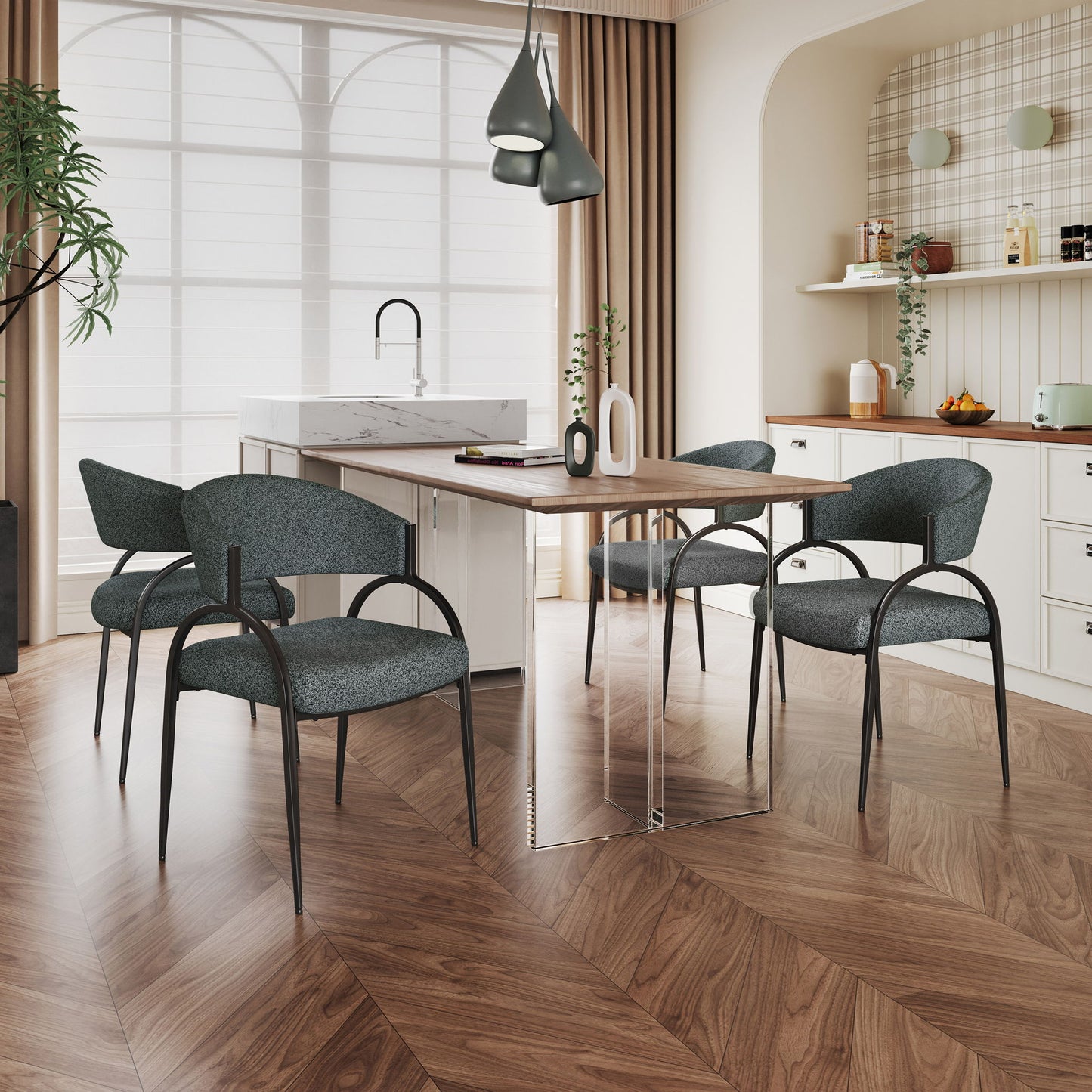 Contemporary Upholstered Dining Chairs With Metal Legs (Set of 2) Noble House