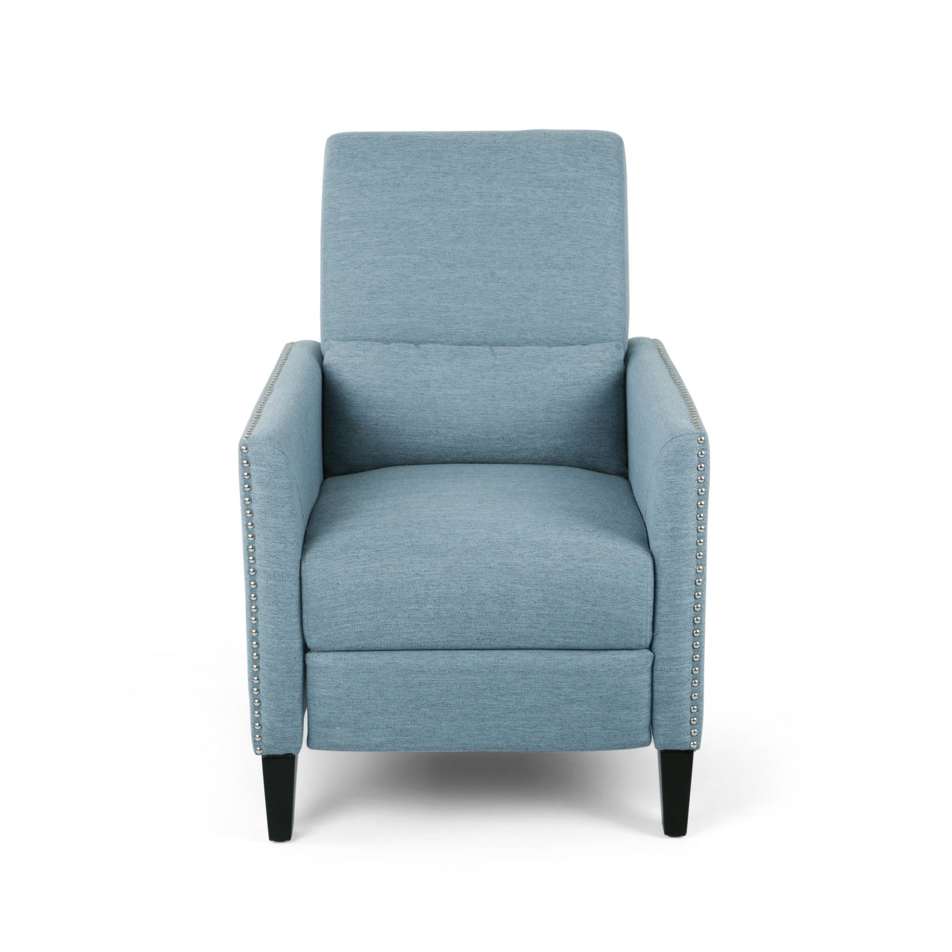 Repose Upholstered Recliner Chair With Nailhead Trim And Side Pocket - Light Blue Noble House