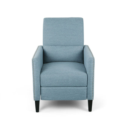 Repose Upholstered Recliner Chair With Nailhead Trim And Side Pocket - Light Blue Noble House