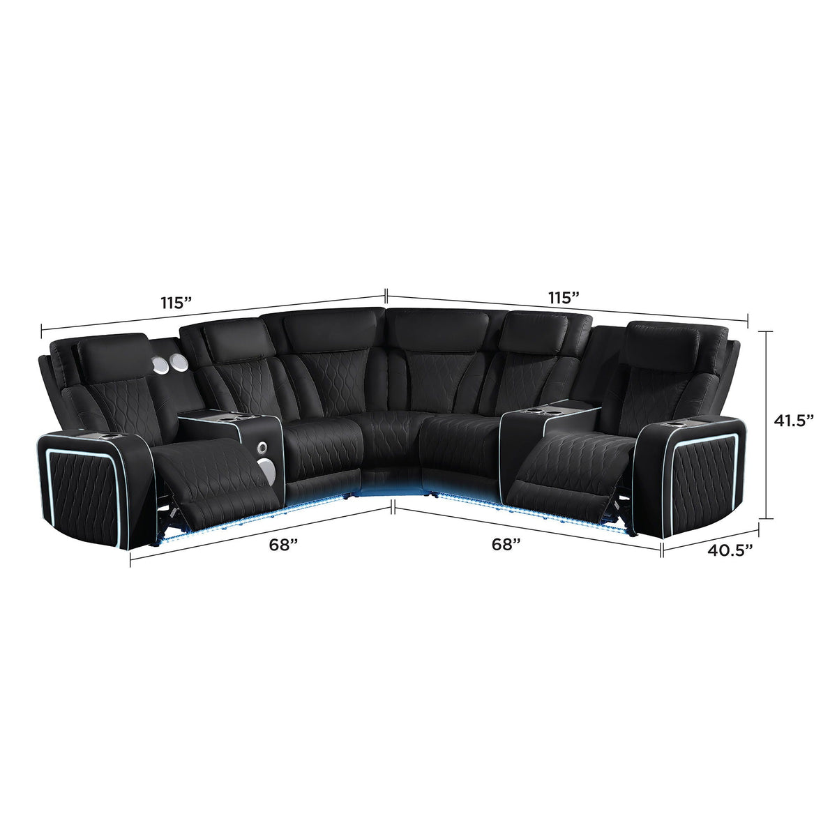 Electra - Power Recliner Sectional Sofa With Power Headrests, Console Loveseats, Wedge, LED Light Strip, Speakers Matrix Furniture Group
