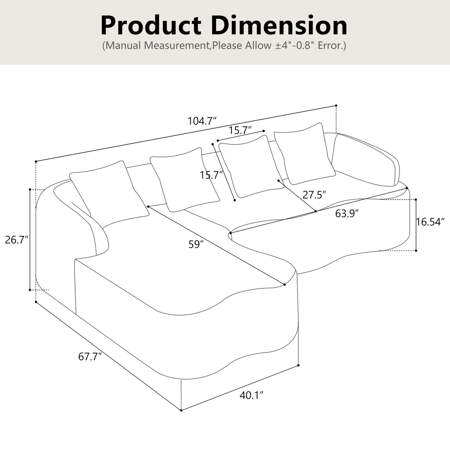 Modular L-Shape Sectional Sofa With Curved Chaise Home Essentials