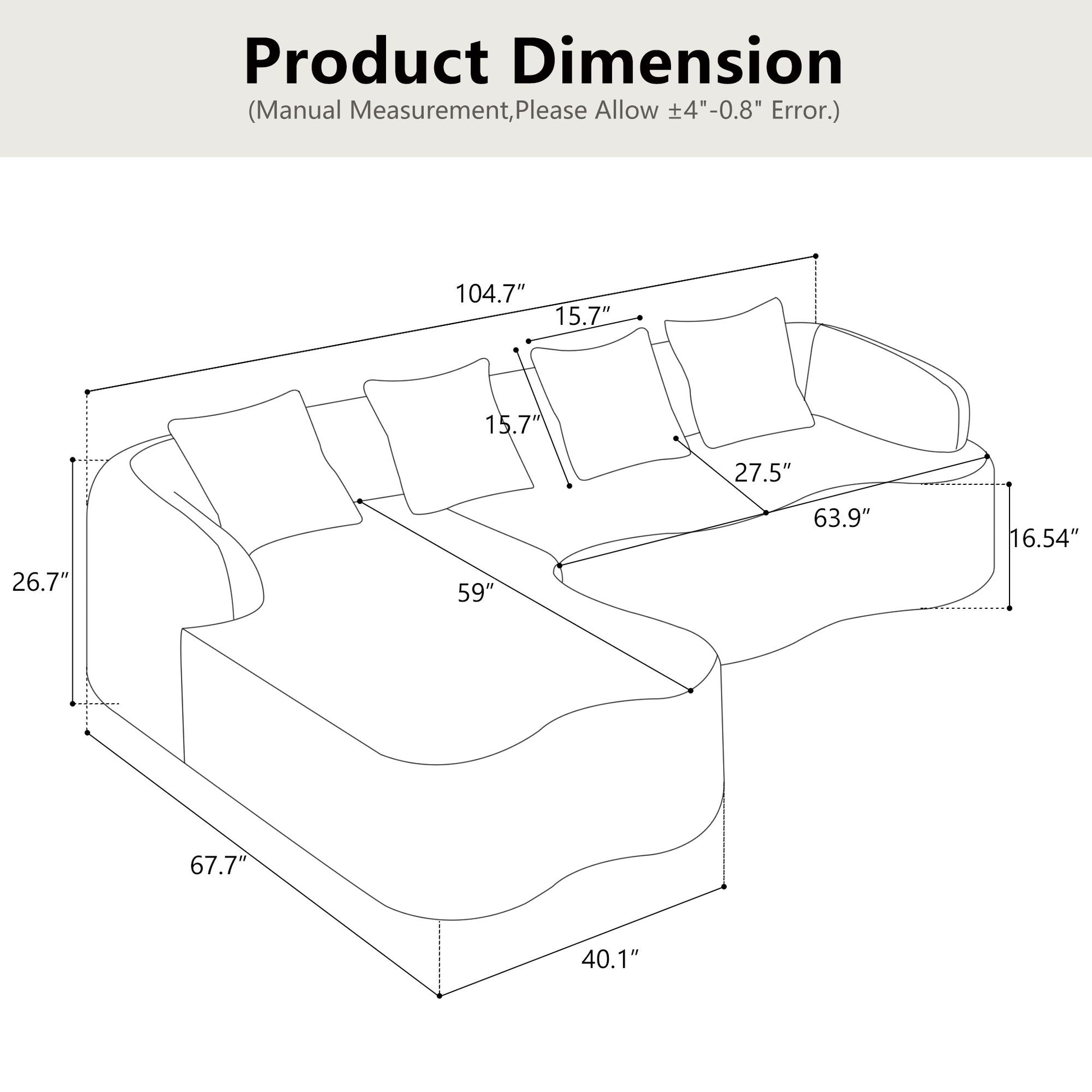 Modular L-Shape Sectional Sofa With Curved Chaise Home Essentials