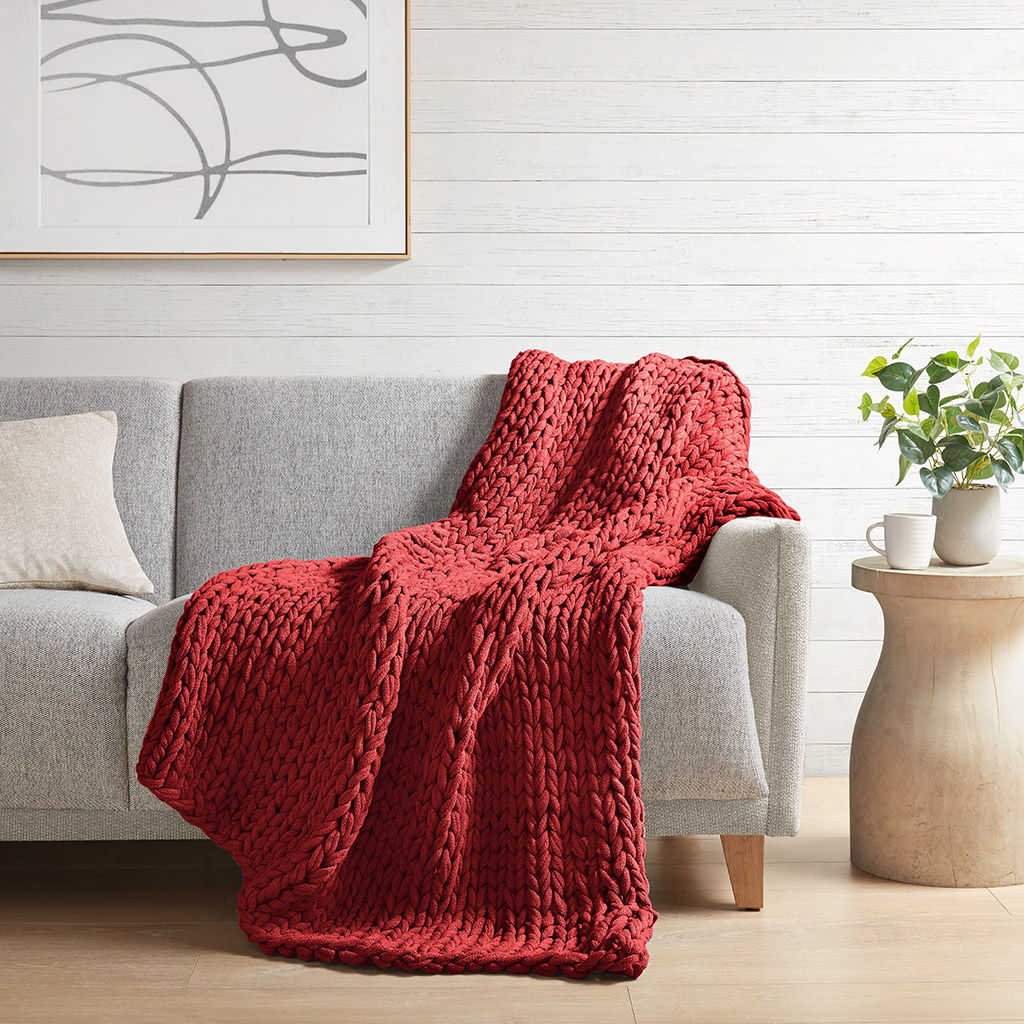 Chunky Double Knit - Handmade Throw - Red