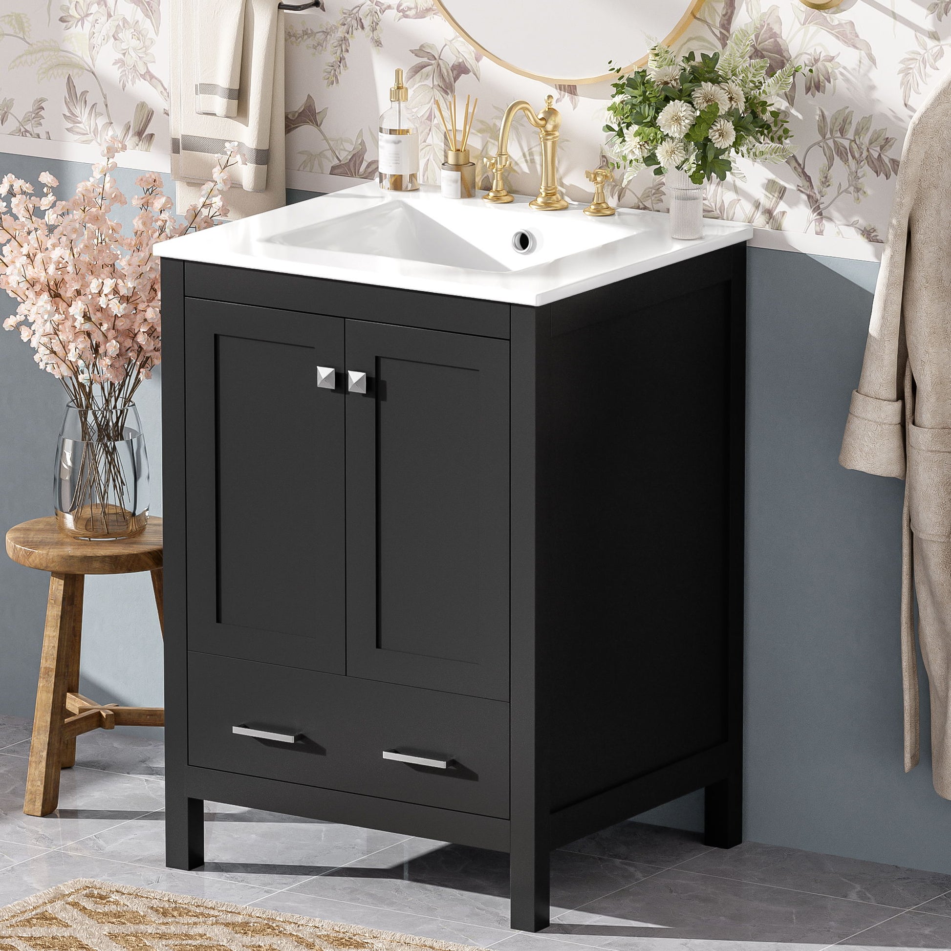 Bathroom Vanity With Integrated Undermount Ceramic Sink, 2 Doors And 1 Drawer, Soft Close Hinges Hearth and Haven