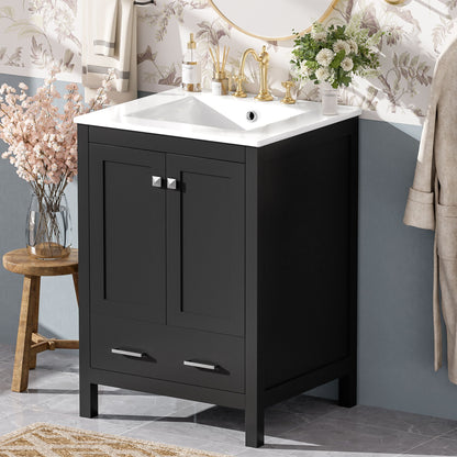 Bathroom Vanity With Integrated Undermount Ceramic Sink, 2 Doors And 1 Drawer, Soft Close Hinges Hearth and Haven