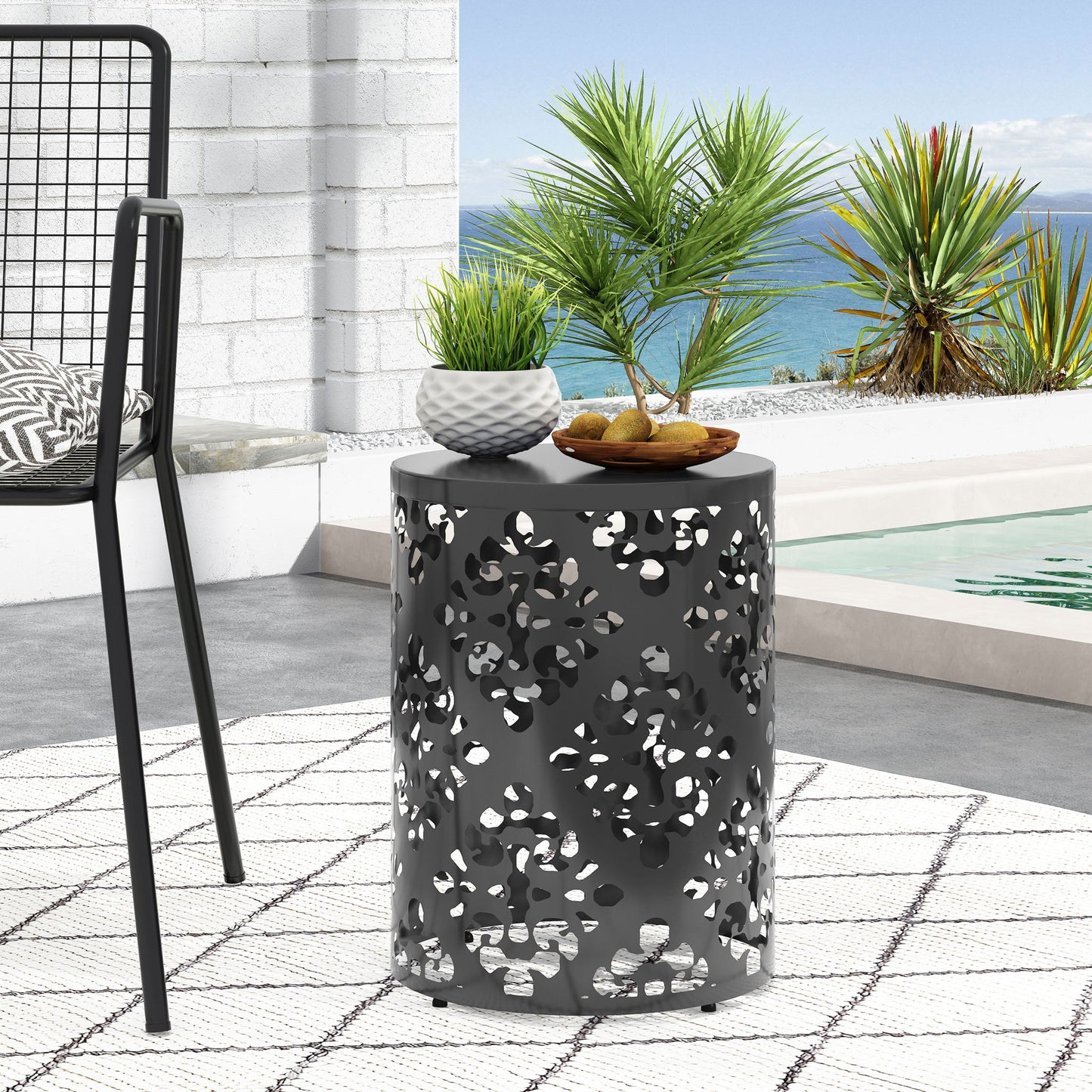 Outdoor Metal Modern Design End Table Noble House