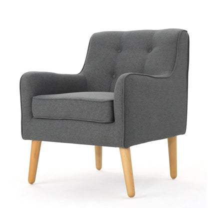 Modern Arm Chair With Tufted Back And Wooden Legs Noble House