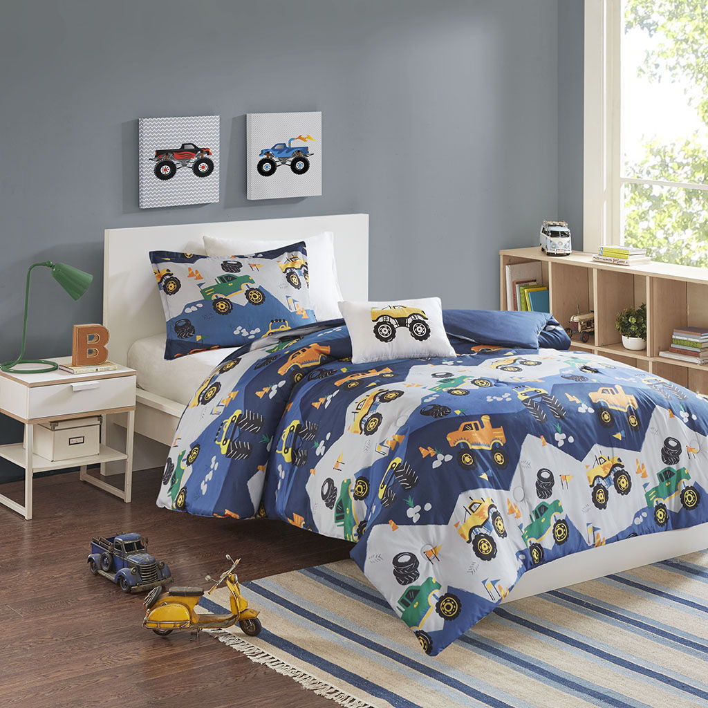 Nash - Twin Monster Truck Comforter Set - Blue