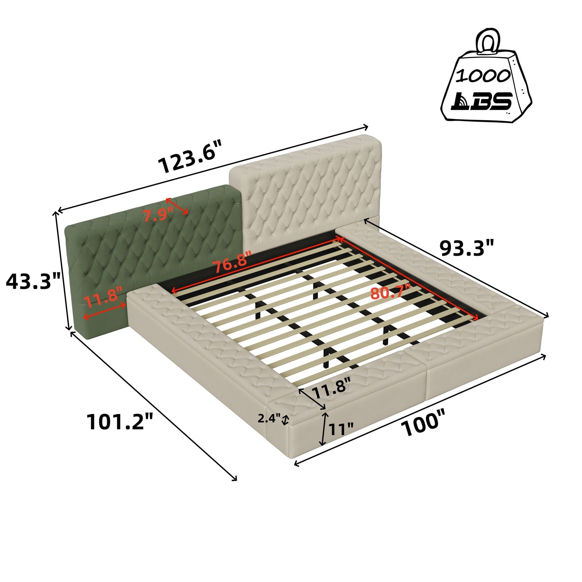 Modern Upholstered Platform Bed With Storage Space, Sturdy And Stable Solid Wood Frame Home Essentials