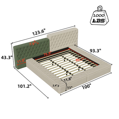 Modern Upholstered Platform Bed With Storage Space, Sturdy And Stable Solid Wood Frame Home Essentials