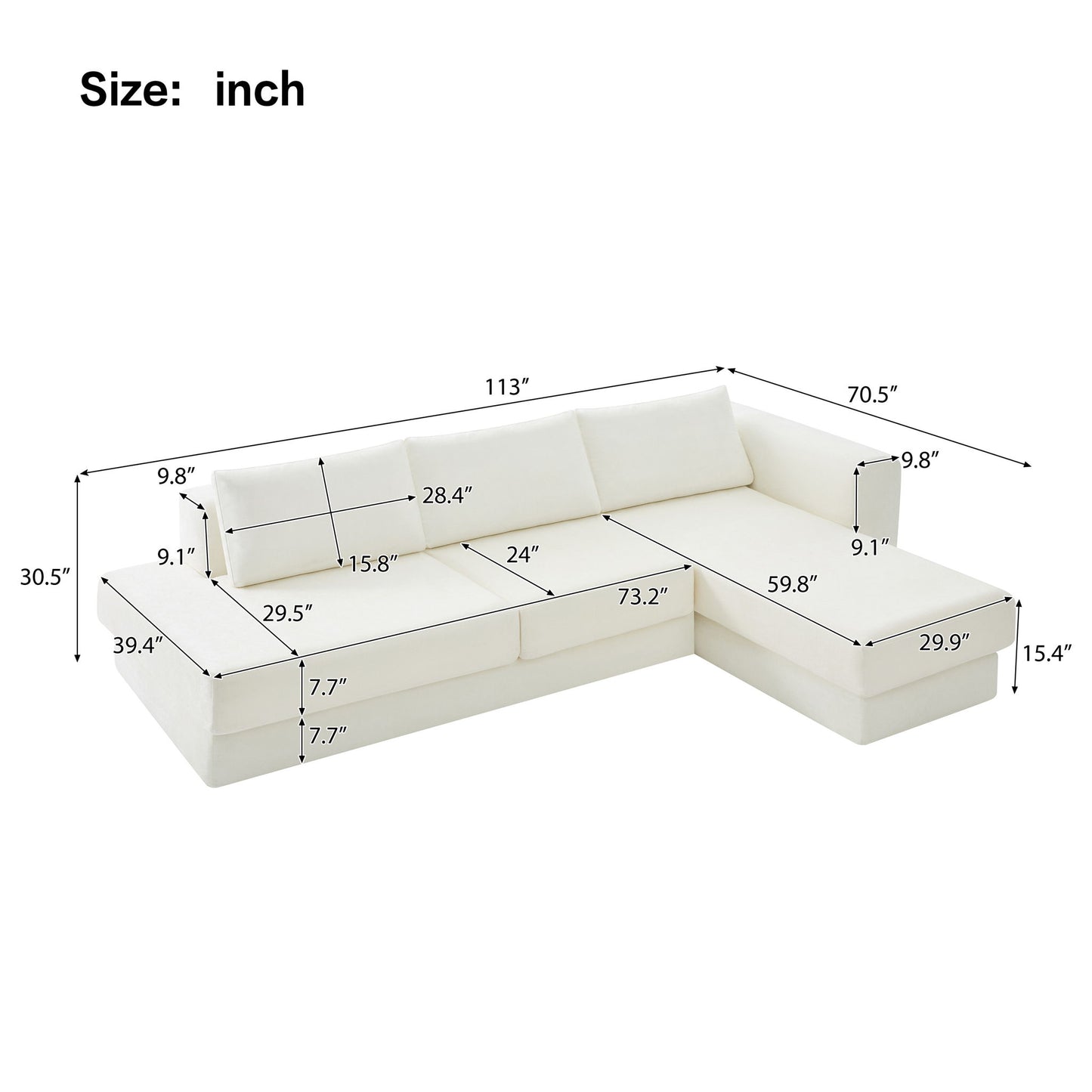 L-Shaped Modular Sofa With Double Layer Cushion Noble House