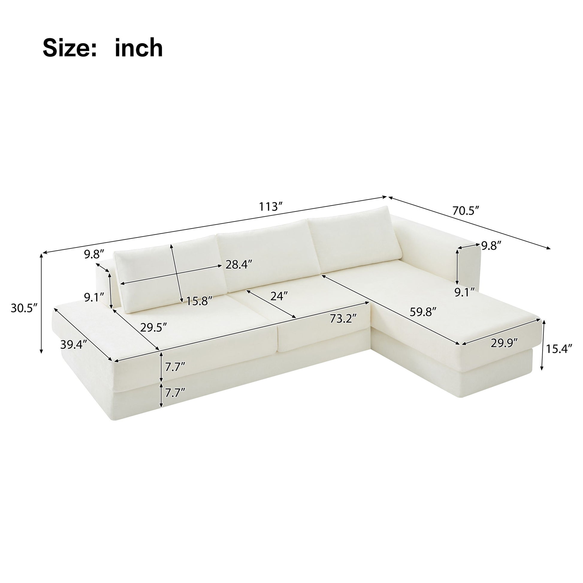 L-Shaped Modular Sofa With Double Layer Cushion Noble House