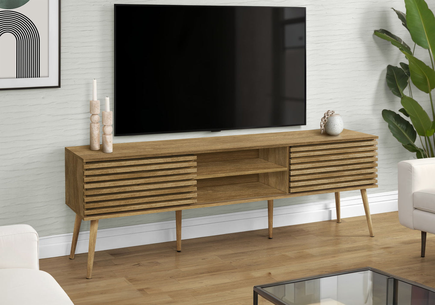 TV Stand, 72 Inch, Media Entertainment Center, Storage Cabinet, Console, Storage Shelves, Contemporary & Modern - Walnut 8th Street
