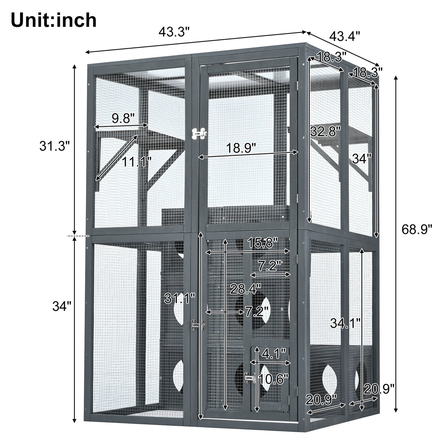 Outdoor Cat House With Shelves And Weather Protection, Removable Wood Boxes - Gray Daily Nest