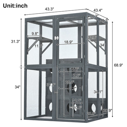 Outdoor Cat House With Shelves And Weather Protection, Removable Wood Boxes - Gray Daily Nest