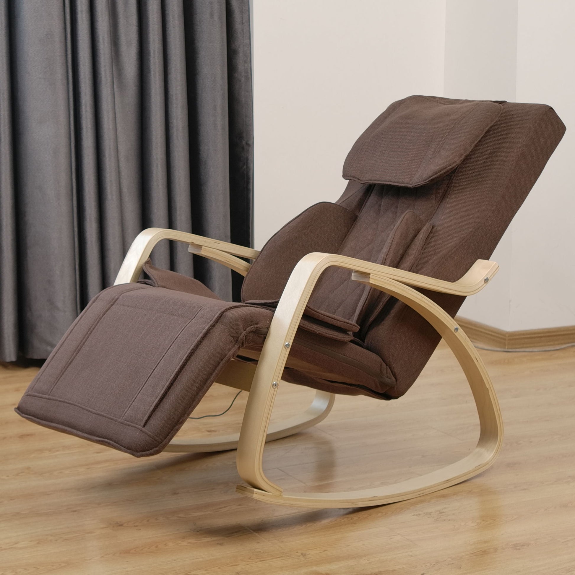 Comfortable Relax Rocking Chair With Full Massage Function Cotton Fabric Air Pressure - Brown Home Essentials