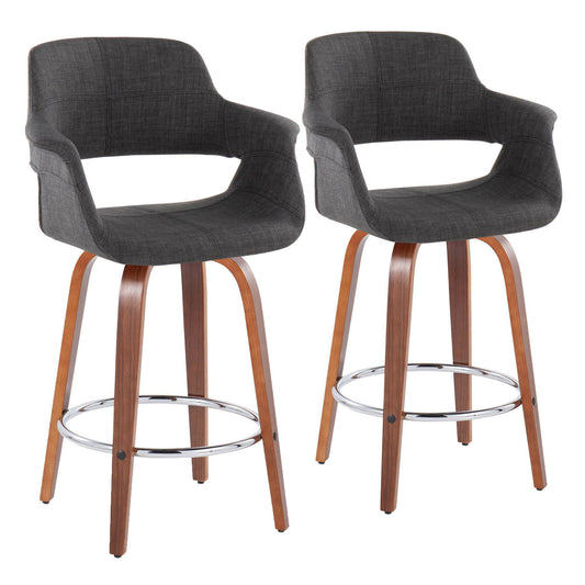 Vintage Flair - Mid-Century Modern Fixed Height Counter Stool With Swivel With Round Footrest (Set of 2) Lumi Source