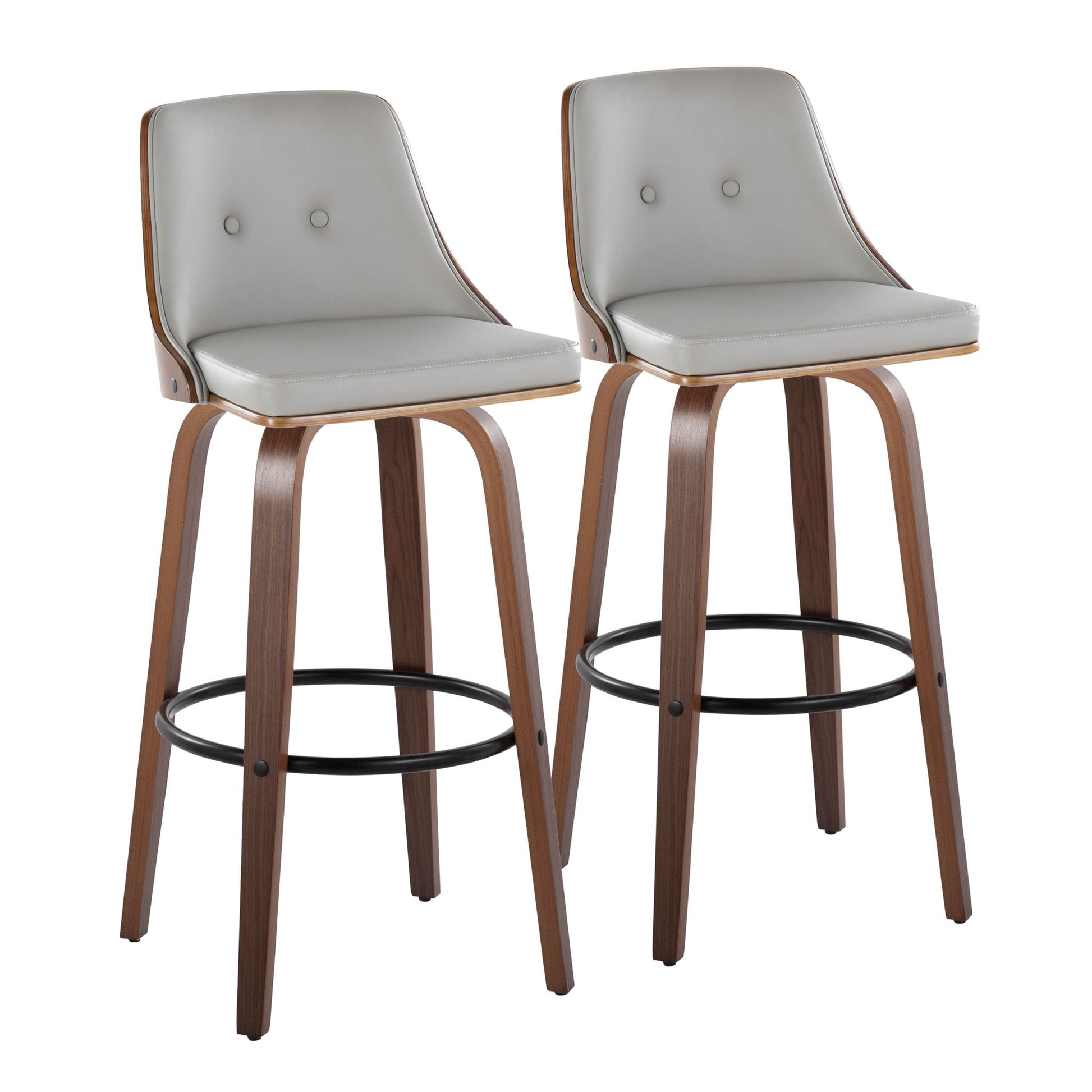 Gianna - Mid-Century Modern Fixed Height Barstool & Swivel With Round Footrest (Set of 2) - Walnut / Light Gray Lumi Source