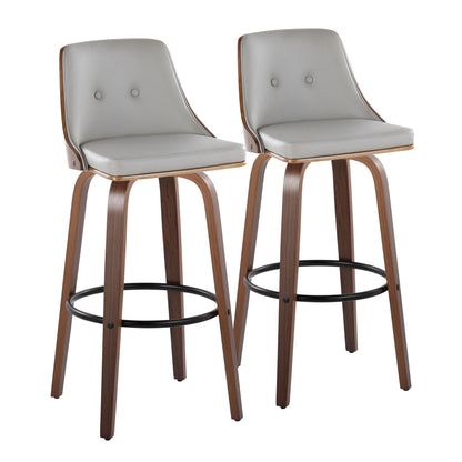 Gianna - Mid-Century Modern Fixed Height Barstool & Swivel With Round Footrest (Set of 2) - Walnut / Light Gray Lumi Source