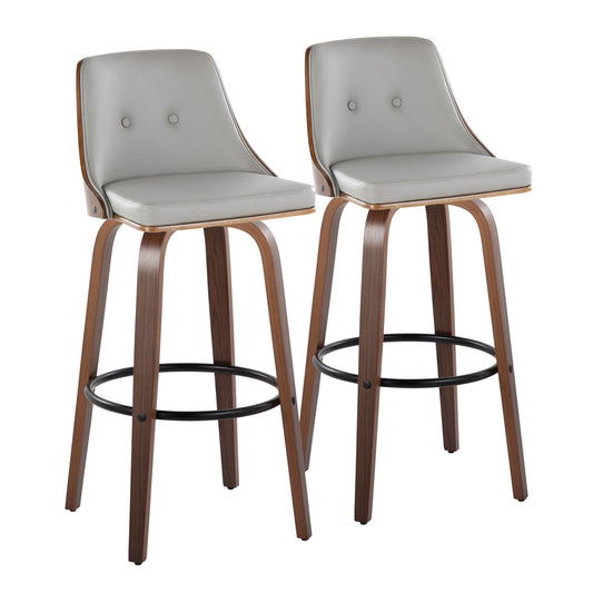 Gianna - Mid-Century Modern Fixed Height Barstool & Swivel With Round Footrest (Set of 2) - Walnut / Light Gray Lumi Source