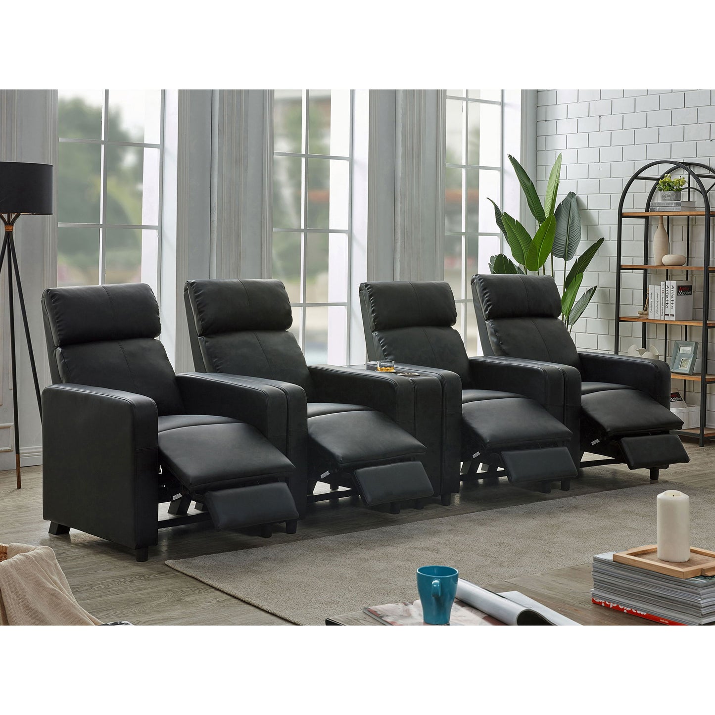 Warren - 4 Seater Home Theater With Wedge Console Recliners - Black Furniture Max
