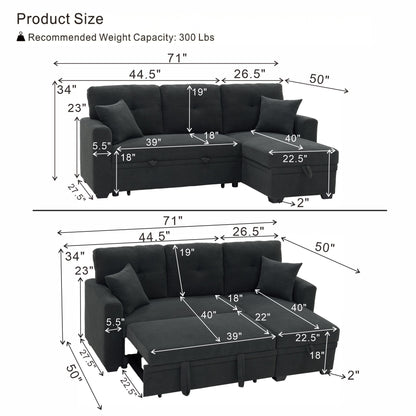 Sleeper Sectional With Pull Out Bed, Reversible Chaise Home Essentials