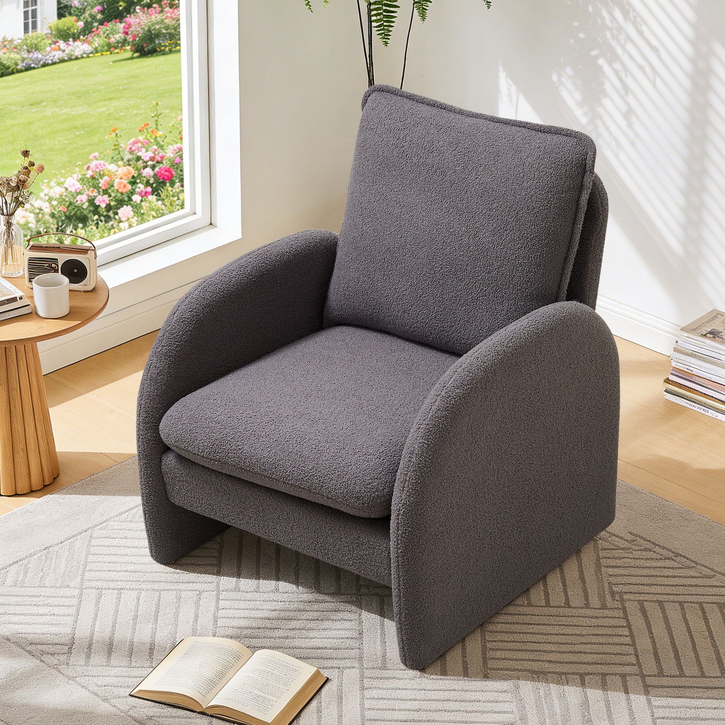 Modern Sherpa Upholstered Accent Chair, Comfortable Living Room Armchair, Lounge Chair For Bedroom, And Office Home Essentials