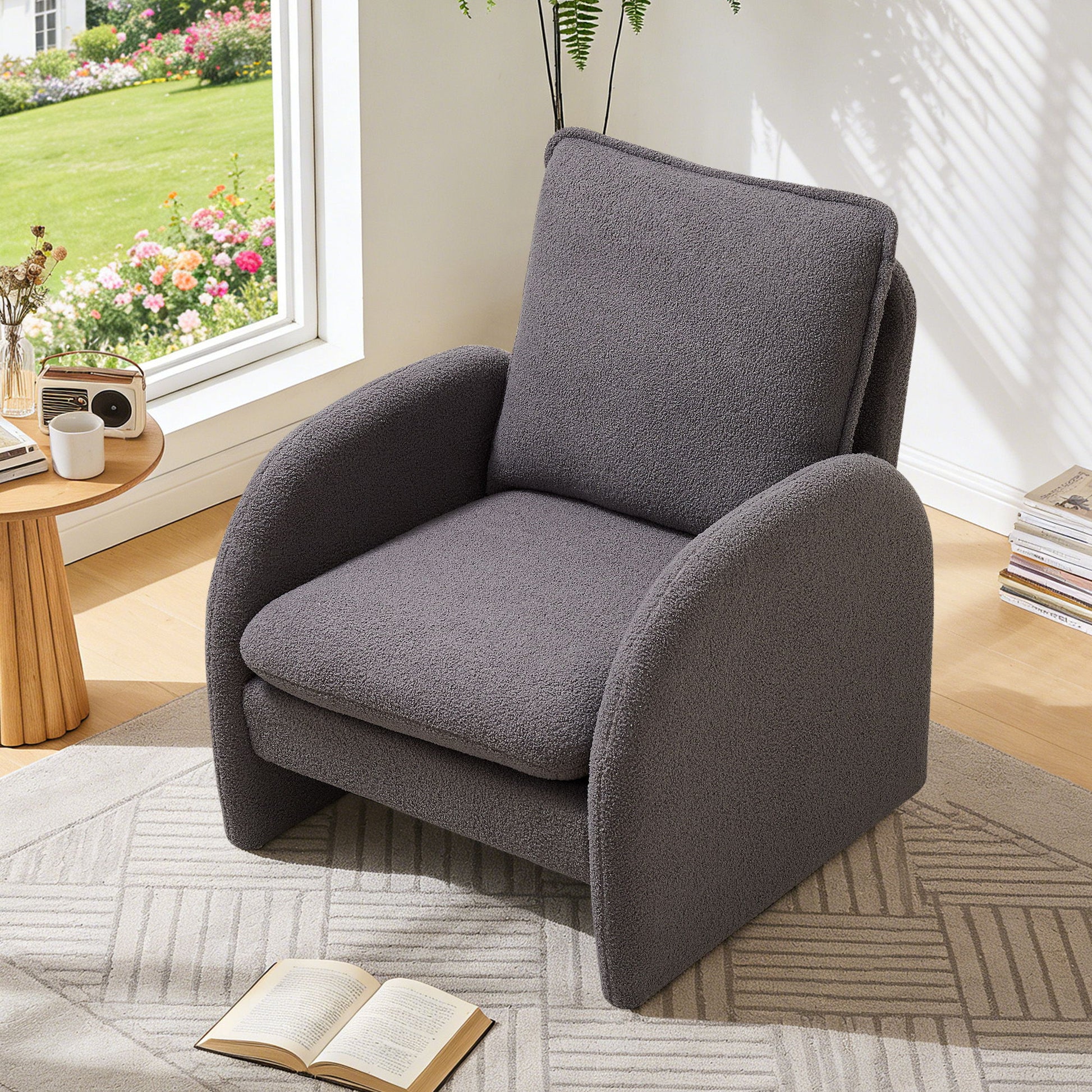Modern Sherpa Upholstered Accent Chair, Comfortable Living Room Armchair, Lounge Chair For Bedroom, And Office Home Essentials