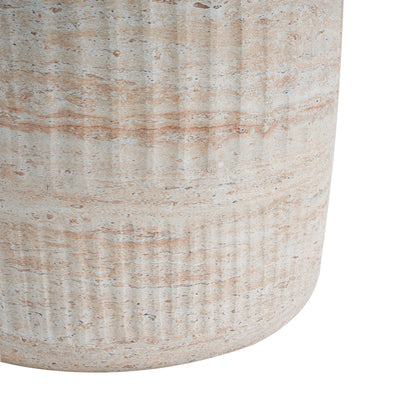 Stylish Outdoor / Indoor Lightweight Concrete Side Table With Travertine - Beige Noble House