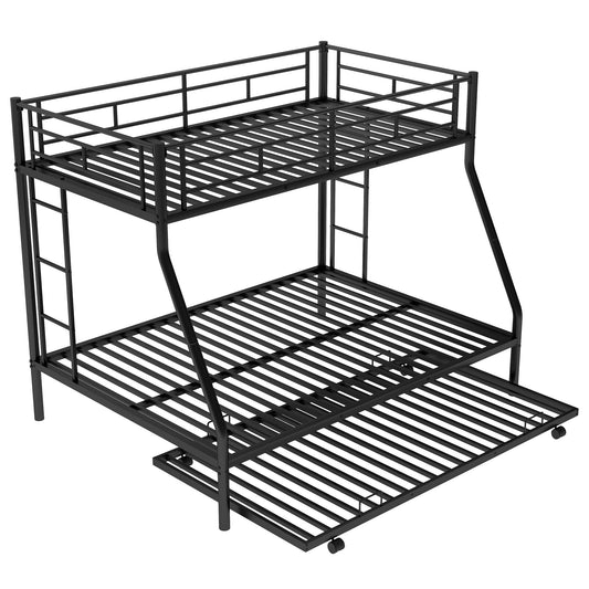 Bunk Bed With Steel Frame And Trundle, 2 Side Ladders Hearth and Haven