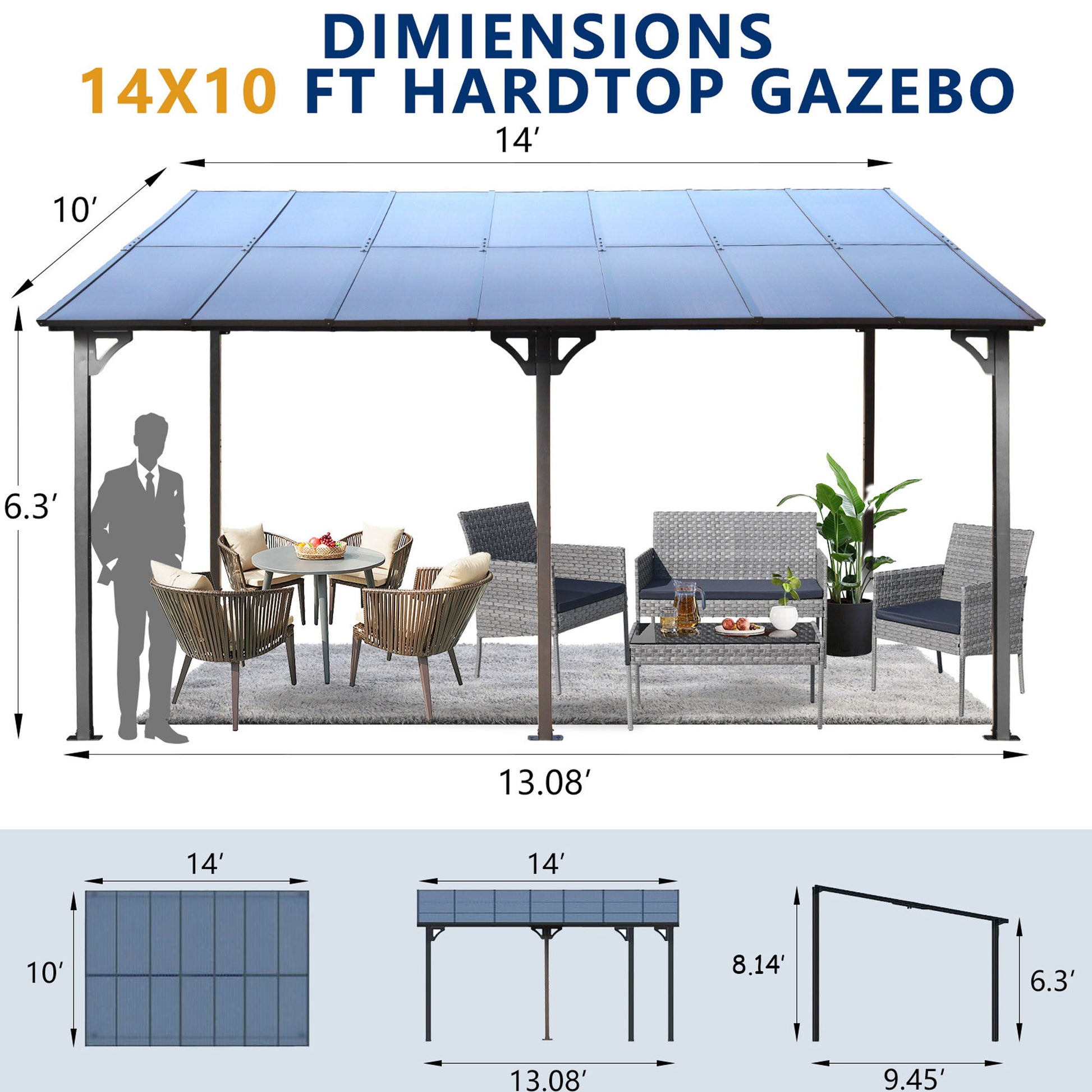 Wall Mounted Outdoor Pergola Gazebo, Heavy Duty Metal Awning With Roof Home Essentials