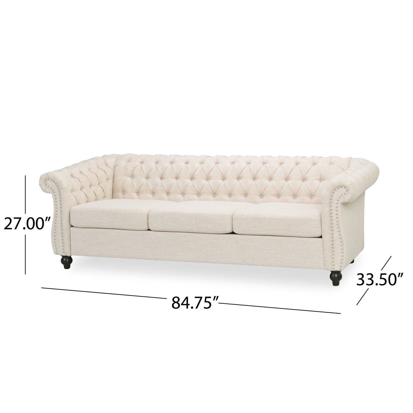 Chesterfield Style 3 Seater Sofa With Deep Button Tufting Noble House