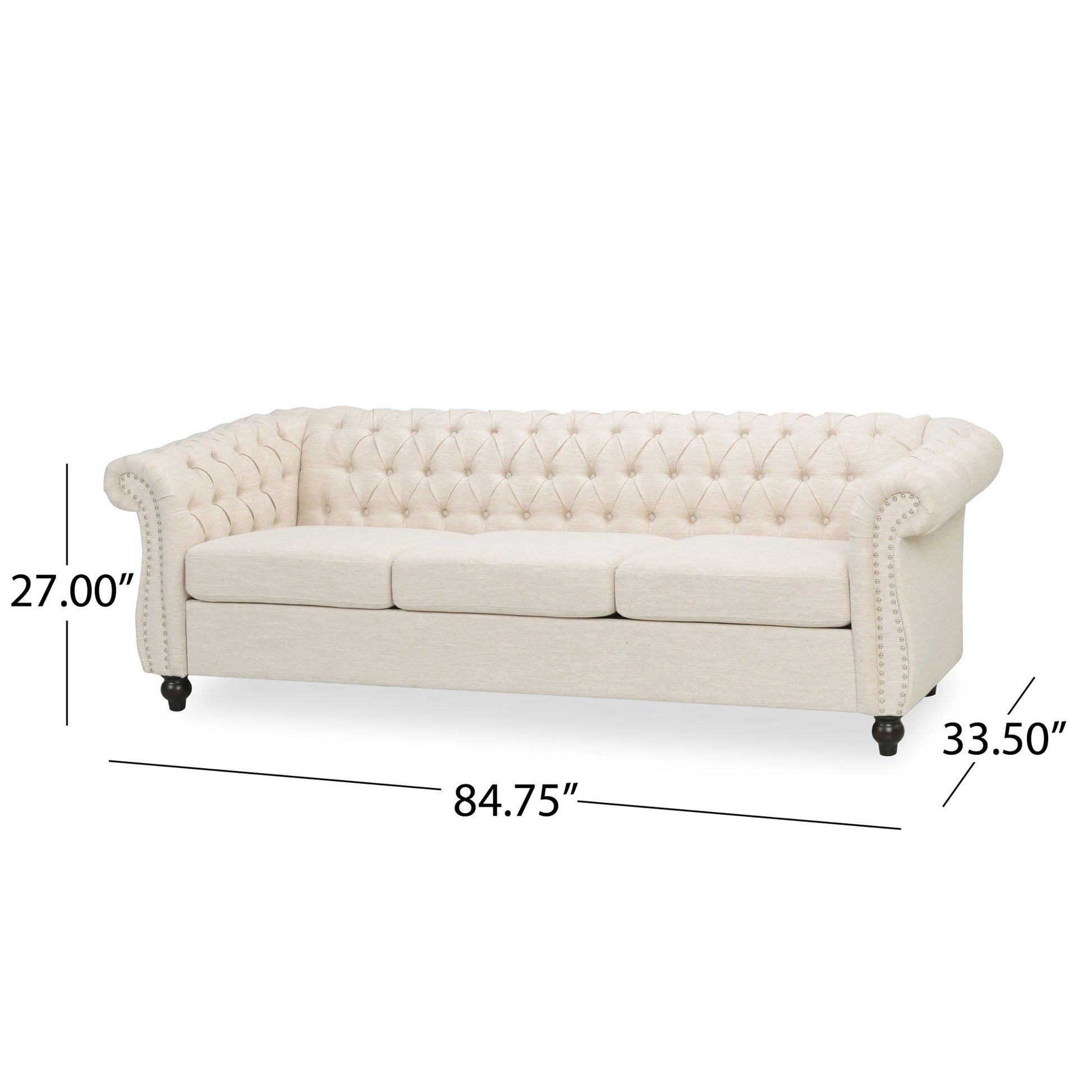 Chesterfield Style 3 Seater Sofa With Deep Button Tufting Noble House