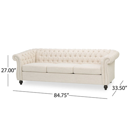 Chesterfield Style 3 Seater Sofa With Deep Button Tufting Noble House