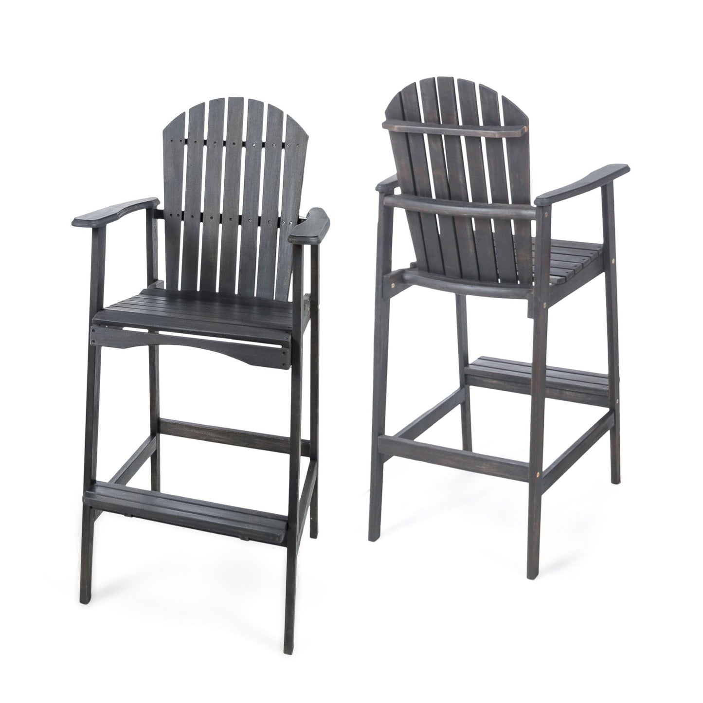 Outdoor Acacia Wood Adirondack Barstools (Set of 2) Noble House
