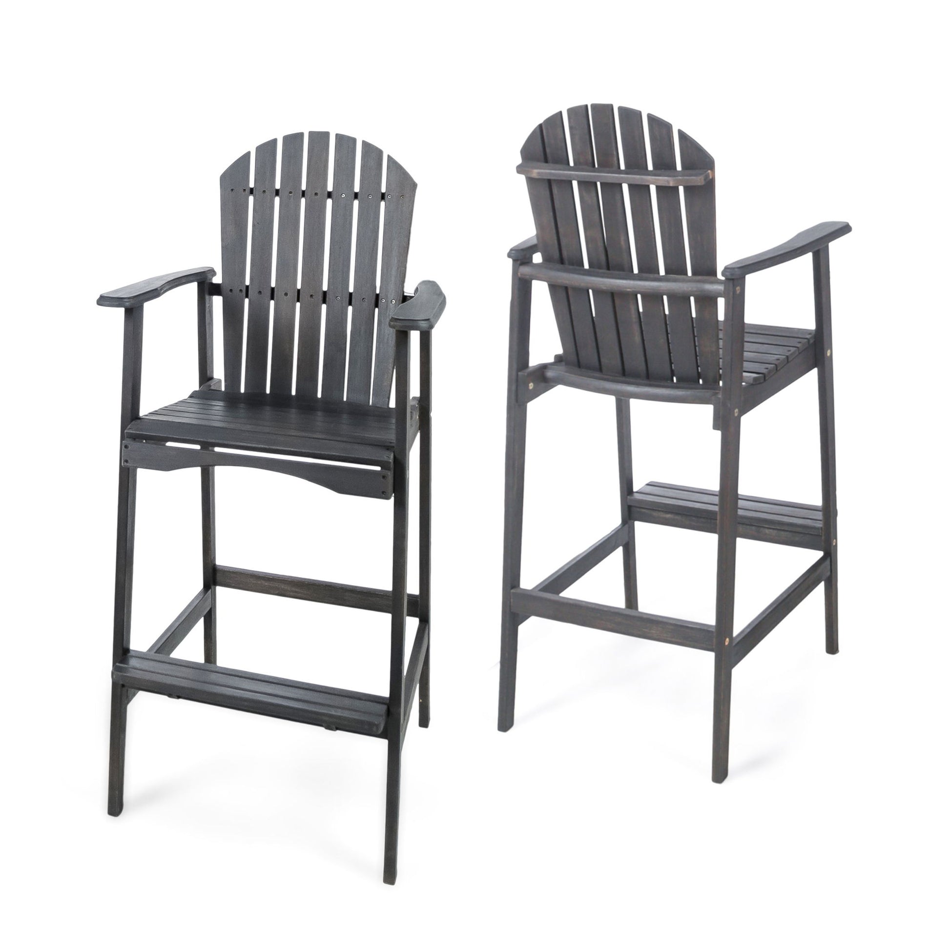 Outdoor Acacia Wood Adirondack Barstools (Set of 2) Noble House