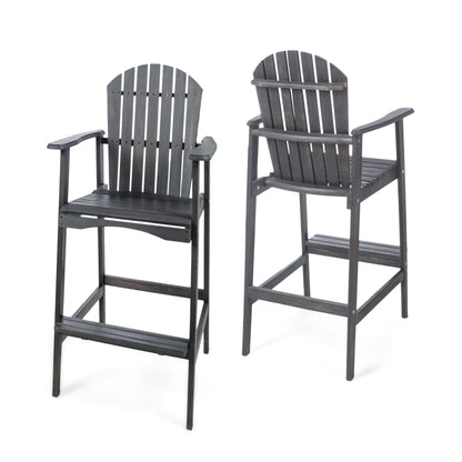 Outdoor Acacia Wood Adirondack Barstools (Set of 2) Noble House