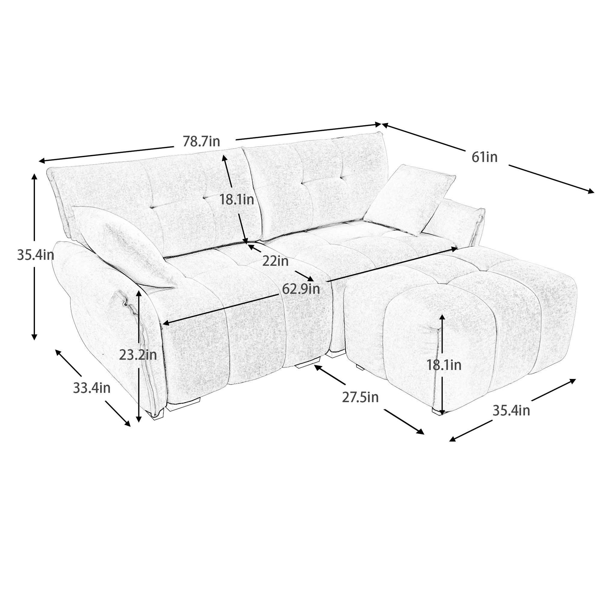 Sofa Set With Ottoman And Pillows, Textured, High Resilience Cushions Home Essentials