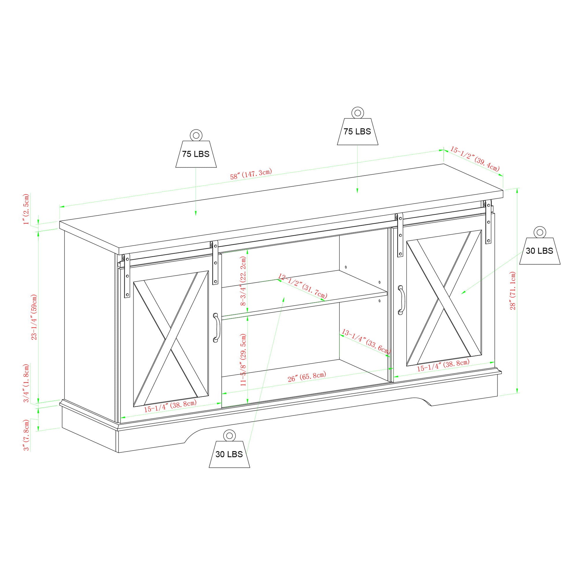 Farmhouse Sliding X Barn Door TV Stand Walker Edison
