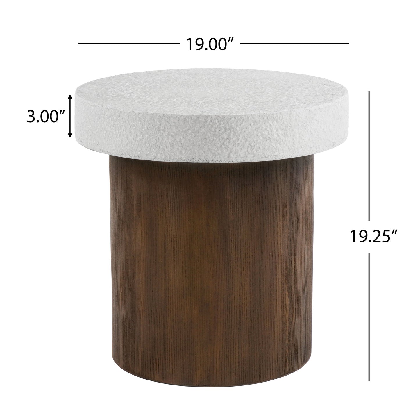 Mgo Cylindrical Side Table With Faux Stone Top And Wood Faux Base - Antique White / Natural Noble House
