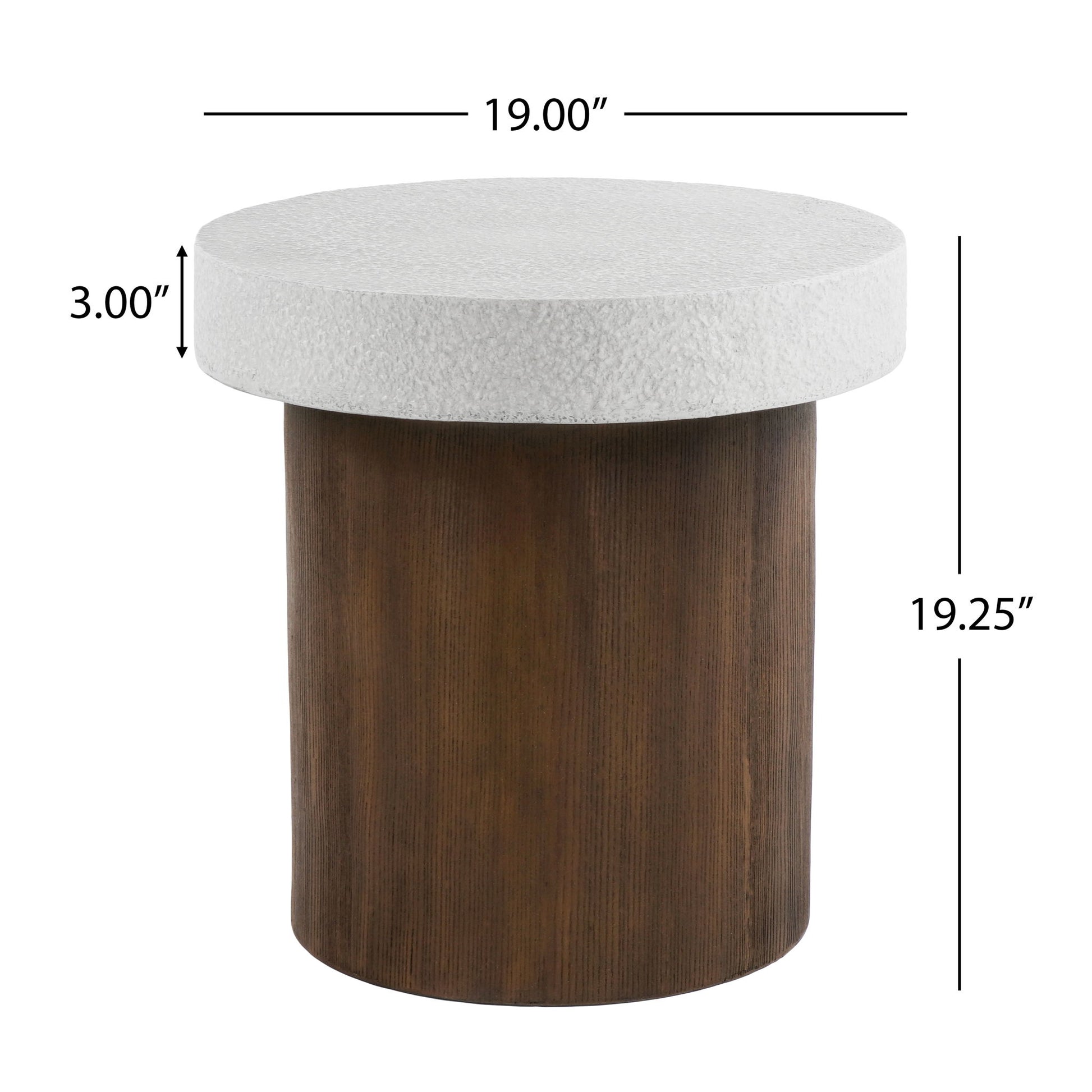 Mgo Cylindrical Side Table With Faux Stone Top And Wood Faux Base - Antique White / Natural Noble House