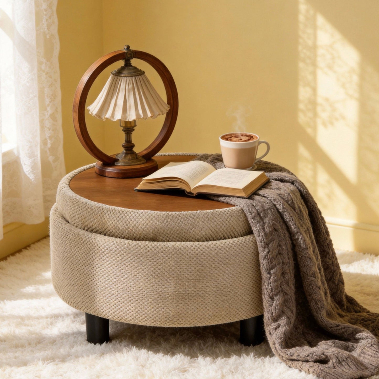 Storage Round Footstool Table Ottoman Home Essentials