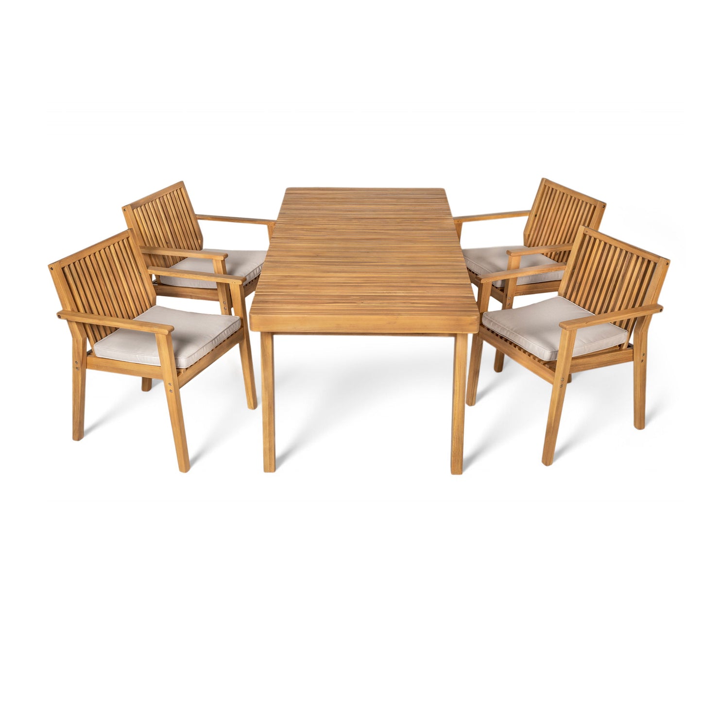 5 Piece Patio Furniture Set Acacia Wood Table And 4 Heavy Duty Cushioned Chairs Noble House