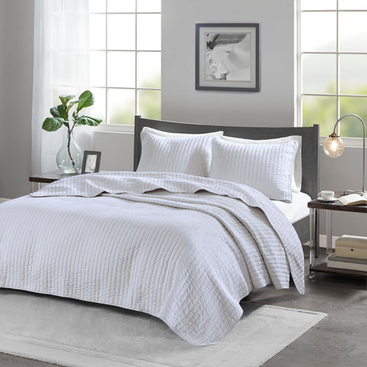 Keaton - Twin Reversible Coverlet Set - White