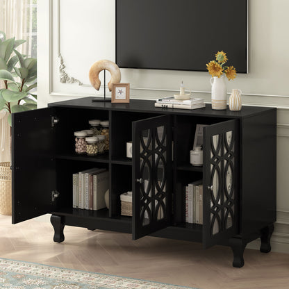Modern Mirrored TV Stand, 3 Adjustable Shelves For Living Room Hearth and Haven