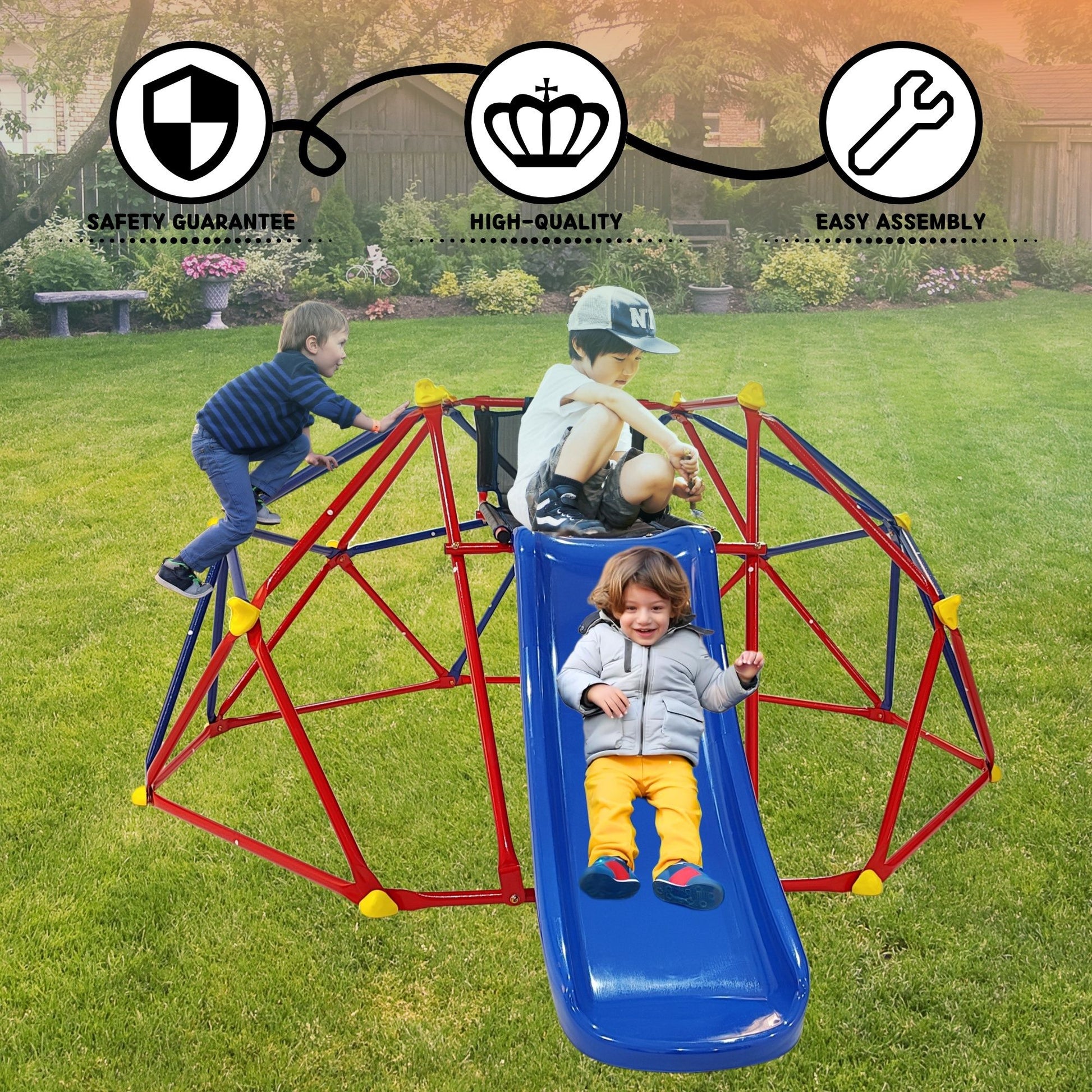 Innovative Dome Climber With Slide And Climbing Stones - Blue / Red Daily Nest
