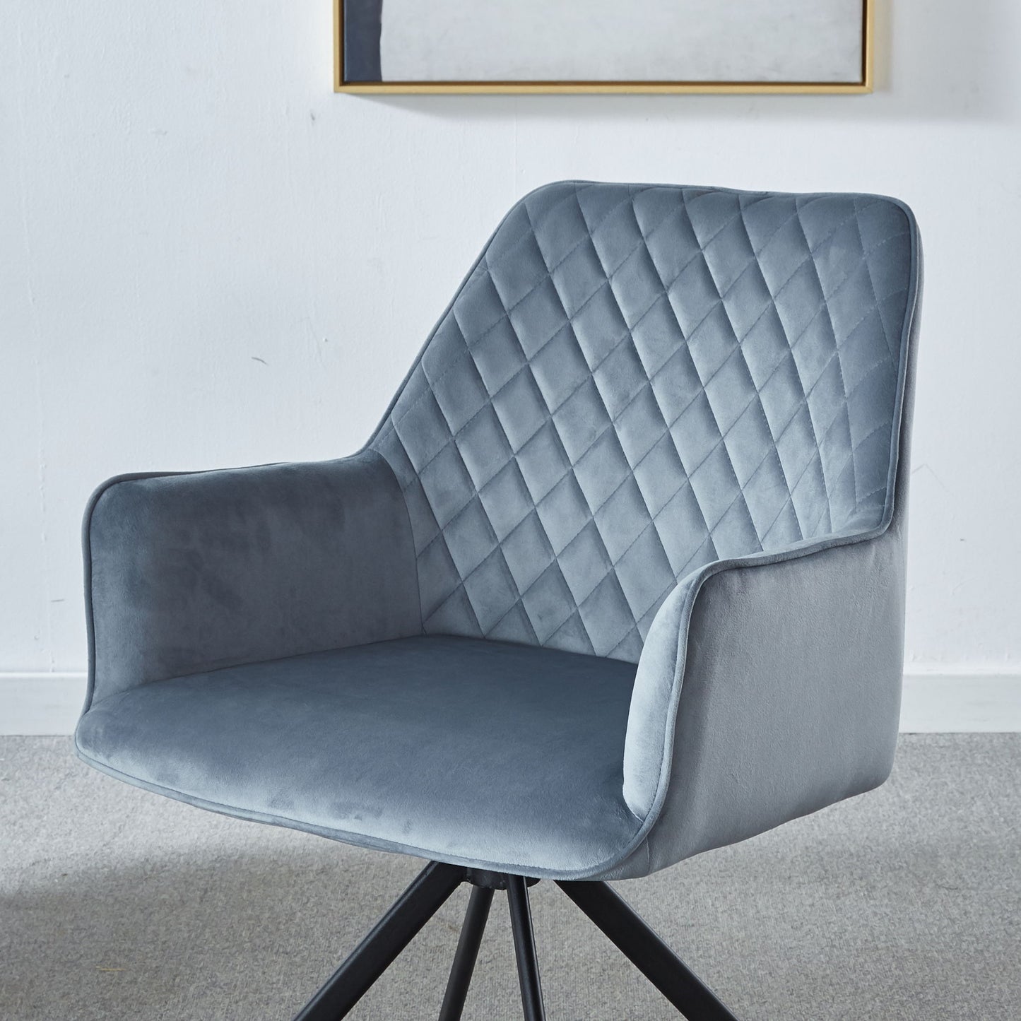 Modern Desk Chair No Wheel, Ergonomic Office Chair Home Office Upholstered Chair, Computer Chair For Bedroom, Reception Room, Living Room With Metal Legs - Blue Home Essentials