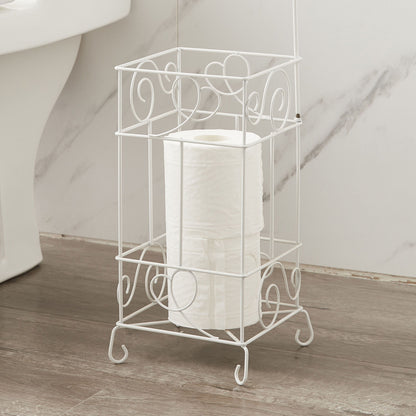 Metal Frame Toilet Paper Holder Stand, Bathroom Tissue Organizer - White