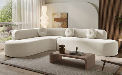 Extra Large Sectional Sofa Soft Fabric Upholstery, Elegant Curved Design With 3 Round Cushions, High - Resilience Foam For Ultimate Comfort - Beige Noble House