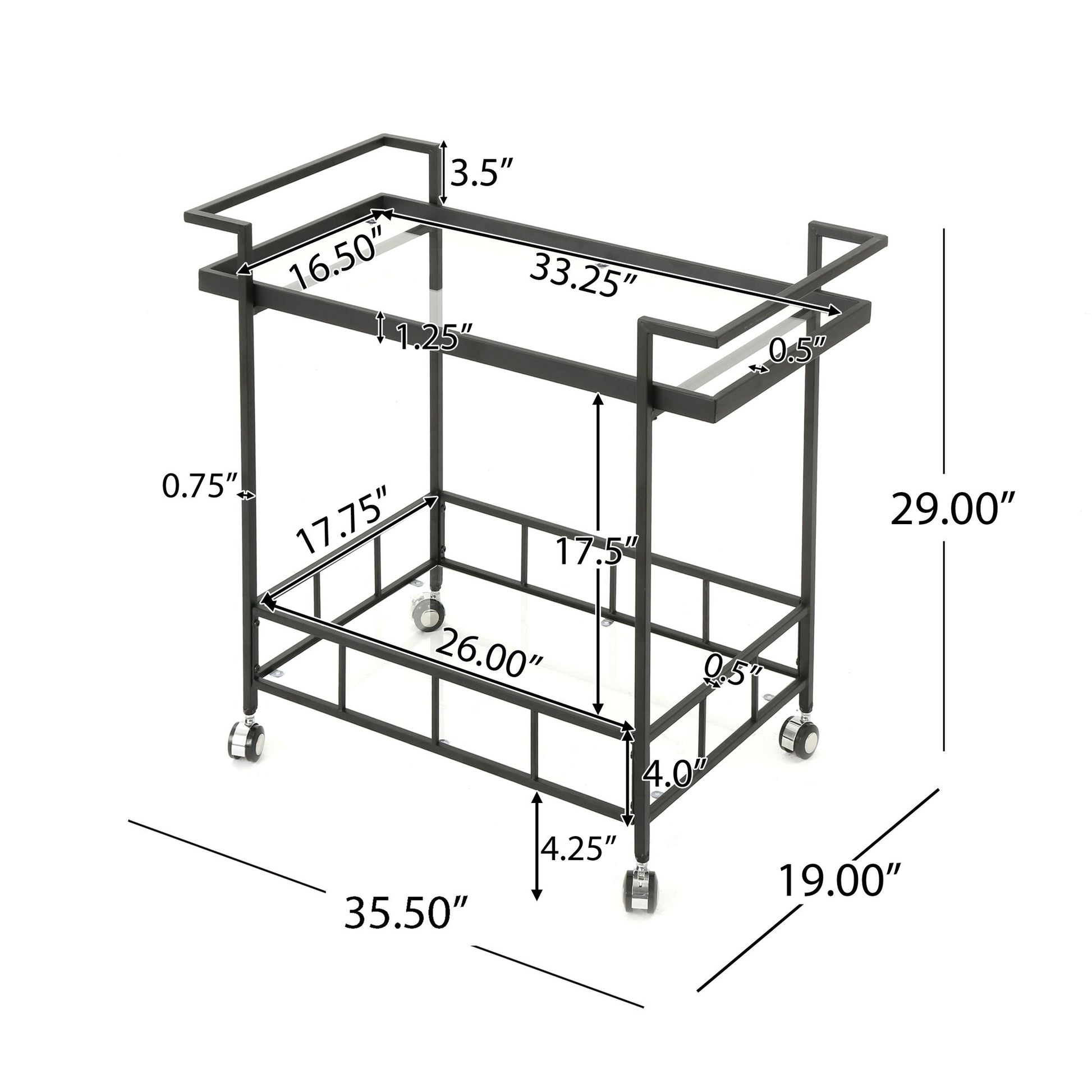 2 Tier Bar Cart, Utility Cart, Rolling Serving Cart, Kitchen Cart With Storage Shelves - Black Noble House